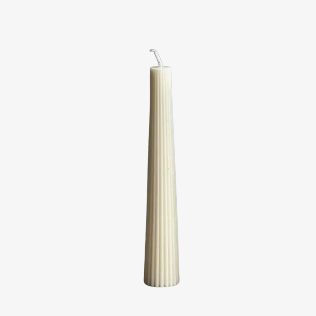 Cream Ribbed Pillar Candles - Pair of 2
