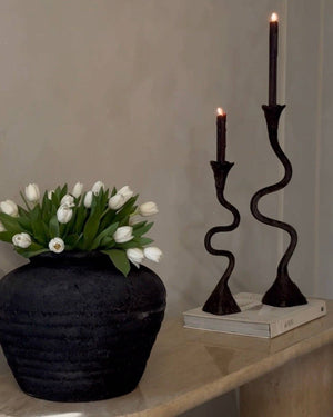 Hand-Forged Vintage Patina Aluminum Candle Holders - Set of 2