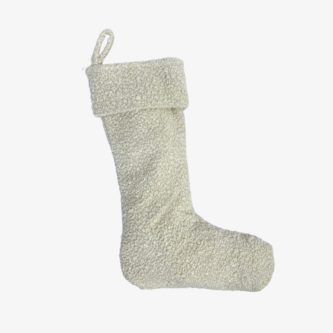White Boucle Christmas Stocking