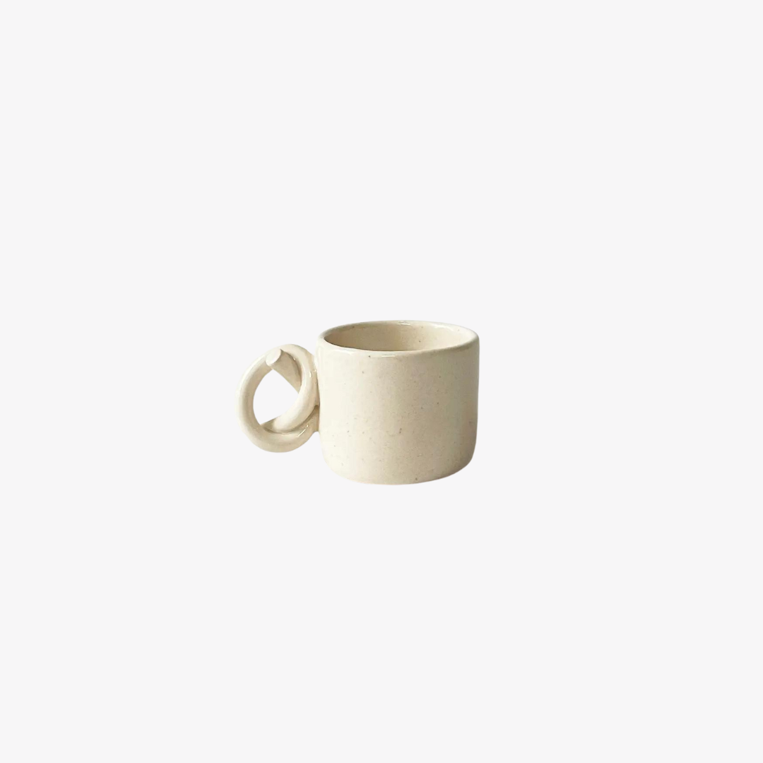 Handmade Ceramic Knot Handle Espresso Cup - Freckle White