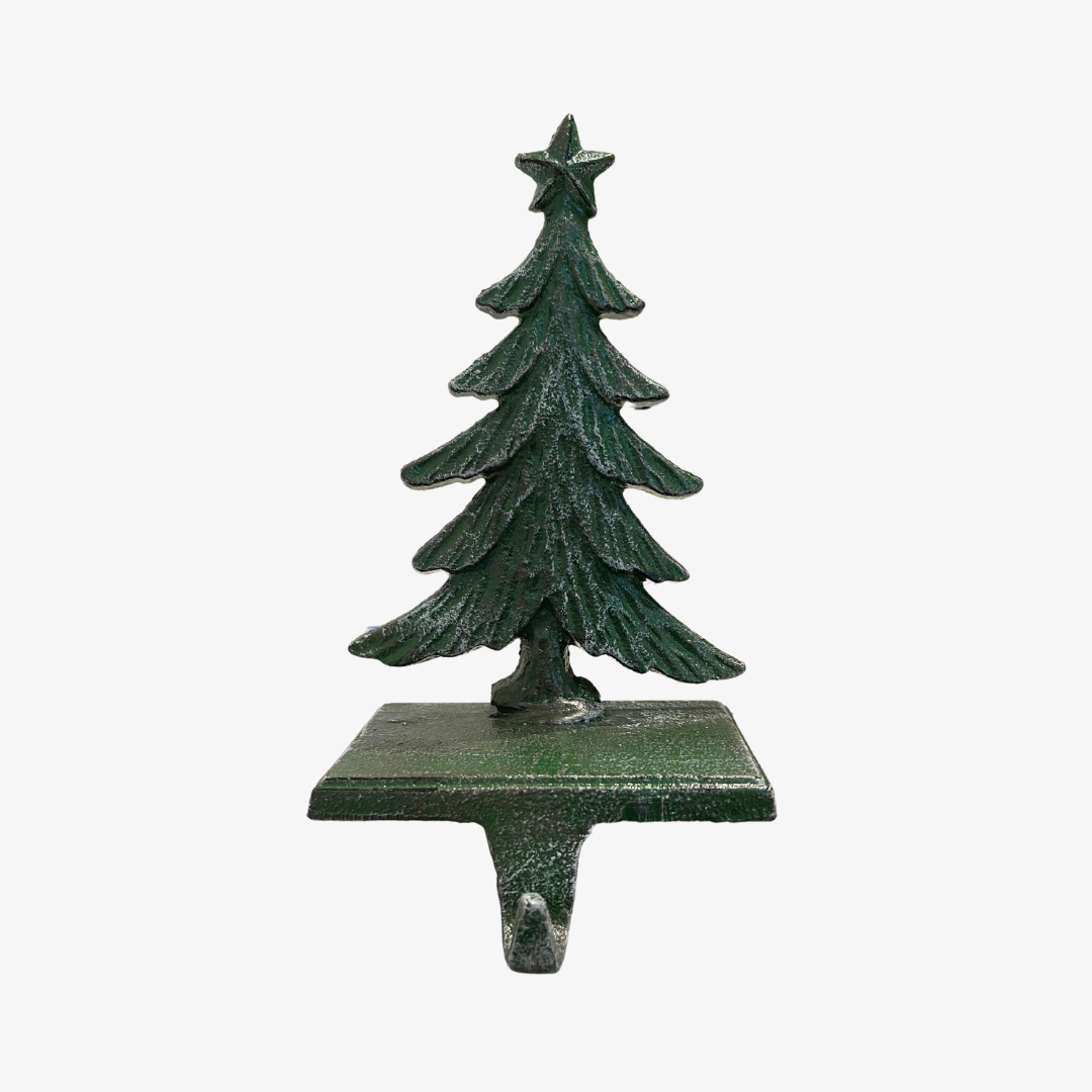 Christmas Tree Cast Iron Stocking Holder - Antique Green