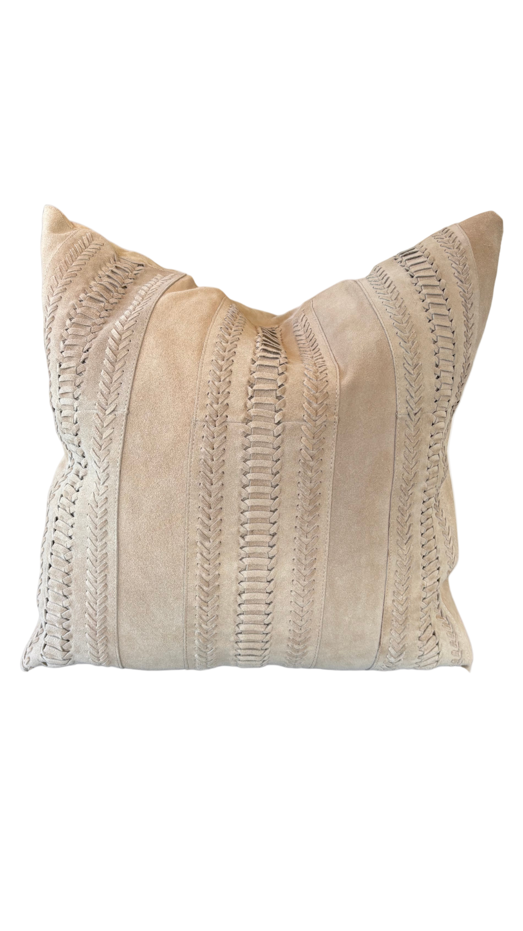 Taupe Suede Braid Pillow - 23x23