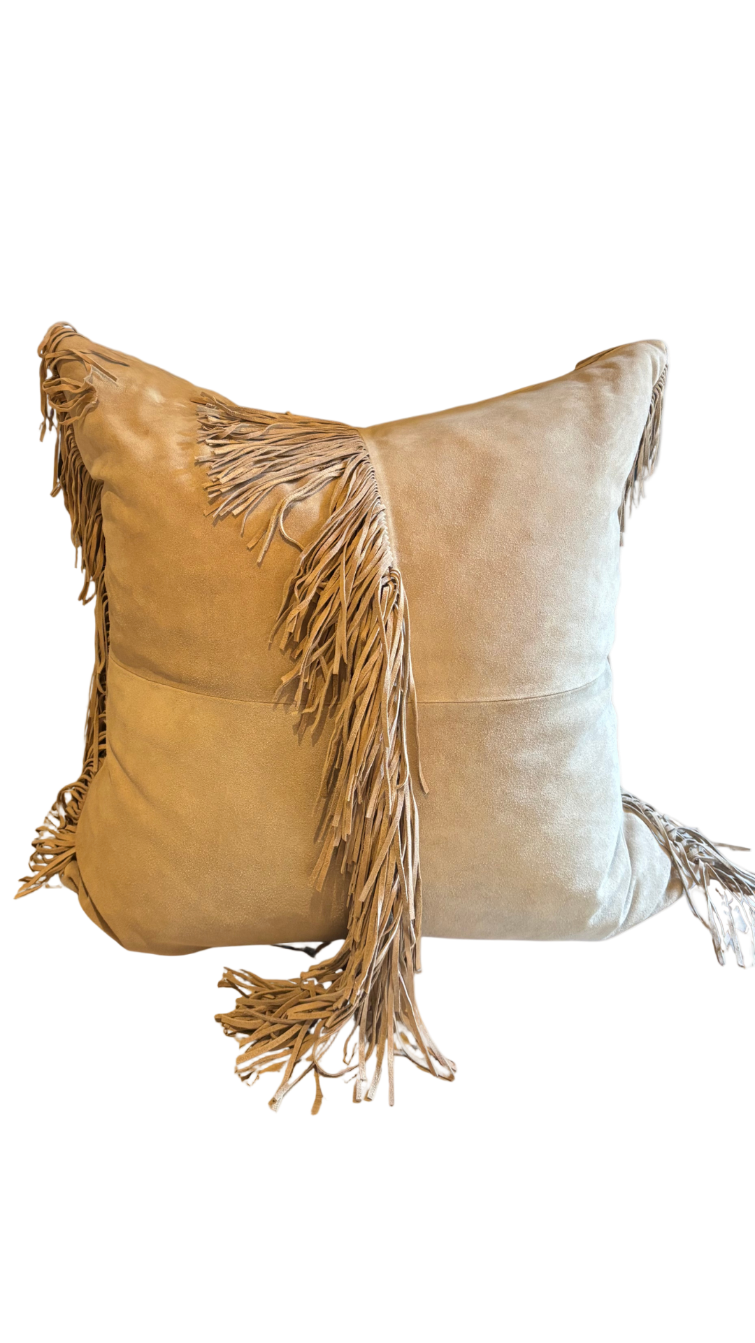 Taupe Suede Fringe Pillow - Euro - 26" x 26"