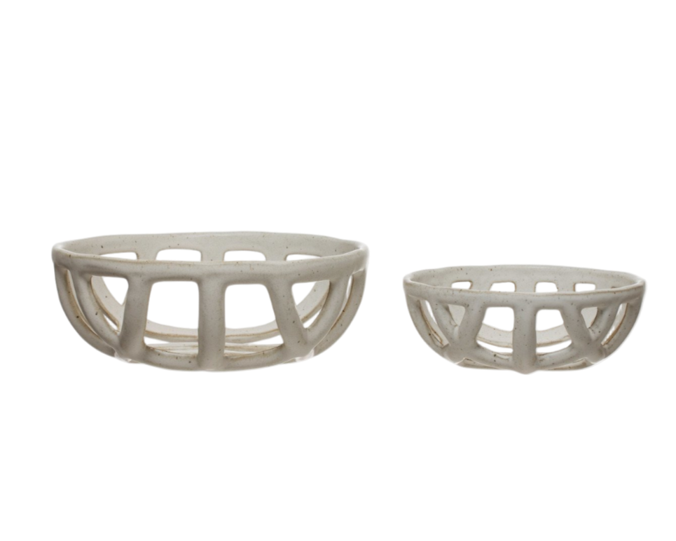 Handmade Stoneware Basket Bowls - Set of 2