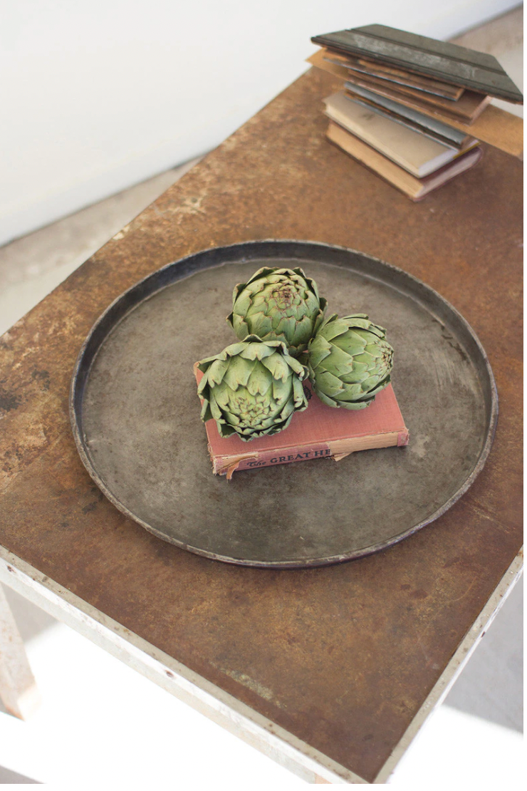 Round Rustic Repurposed Galvanized Tray