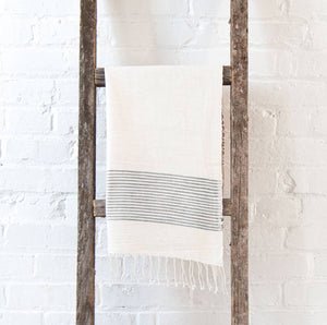 Riviera Striped Cotton Hand Towel: Natural with Grey
