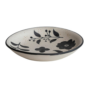 Hand-Painted Speckled Stoneware Bowl with Floral Design