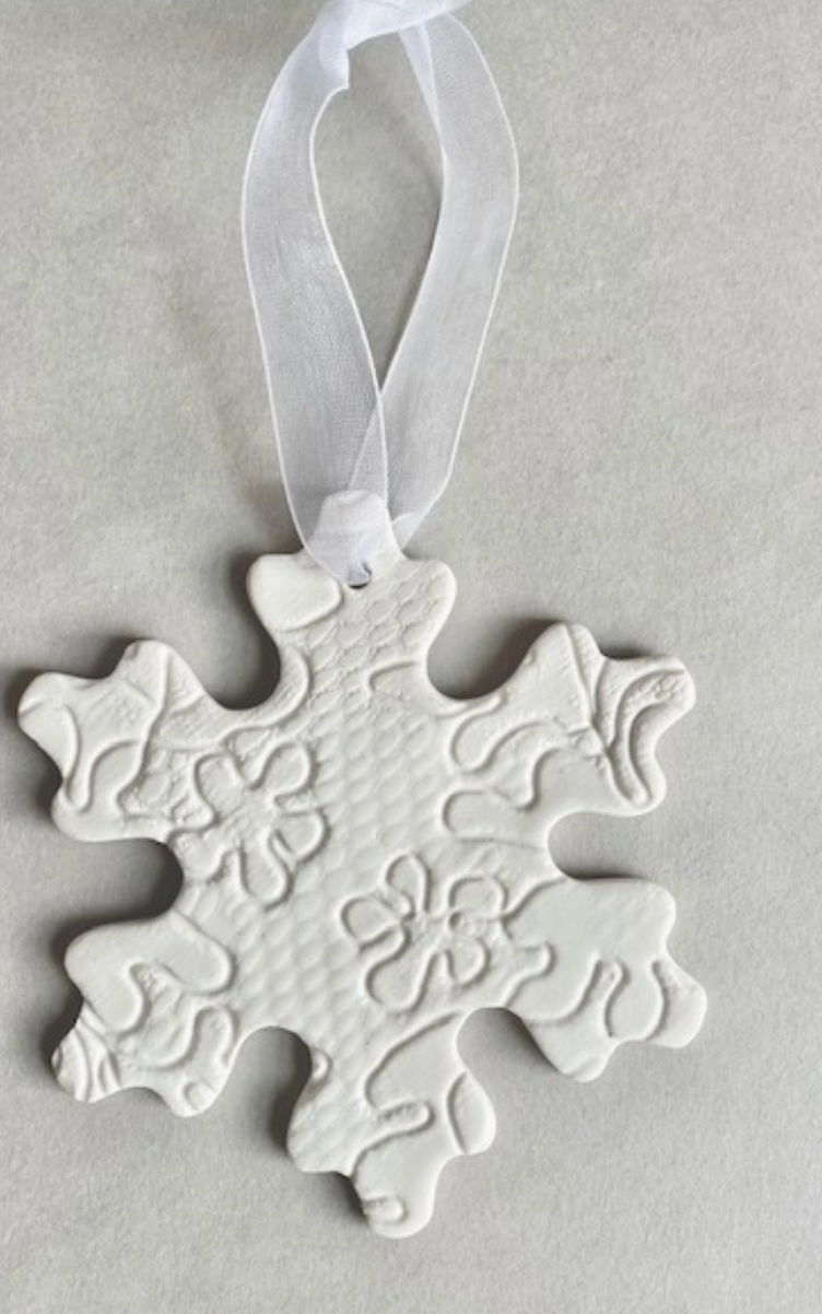 Ceramic Snowflake with Lace Ornament