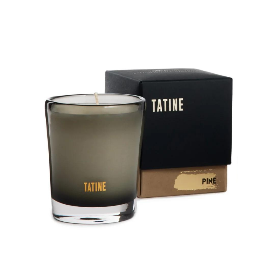 Tatine natural wax candle in grey glass.